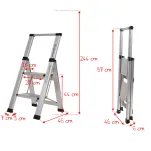 Wymiary drabiny aluminiowej jednostronnej 2 stopniowej Slim Space LEMAR Ilość szczebli:	2
Wymiary transportowe (dł. szer. wys.):	97cm x 46cm x 6cm
Waga:	4
Wysokość stania:	44 cm
Wymiary podłużnicy:	Przód i Tył: 7cm x 3cm
Wymiary podestu (szer. dł.):	28cm x 18cm