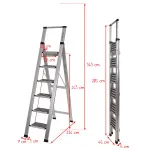 Wymiary: Drabina aluminiowa antypoślizgowa 6-stopniowa Slim Space LEMAR - wymiary. Drabina ma wysokość 180 cm i szerokość 46 cm.